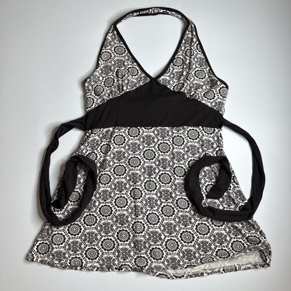 LMC Y2K Halter Mini Dress Brown White Print Tie Back Fairycore S Retro Indie - Picture 3 of 10